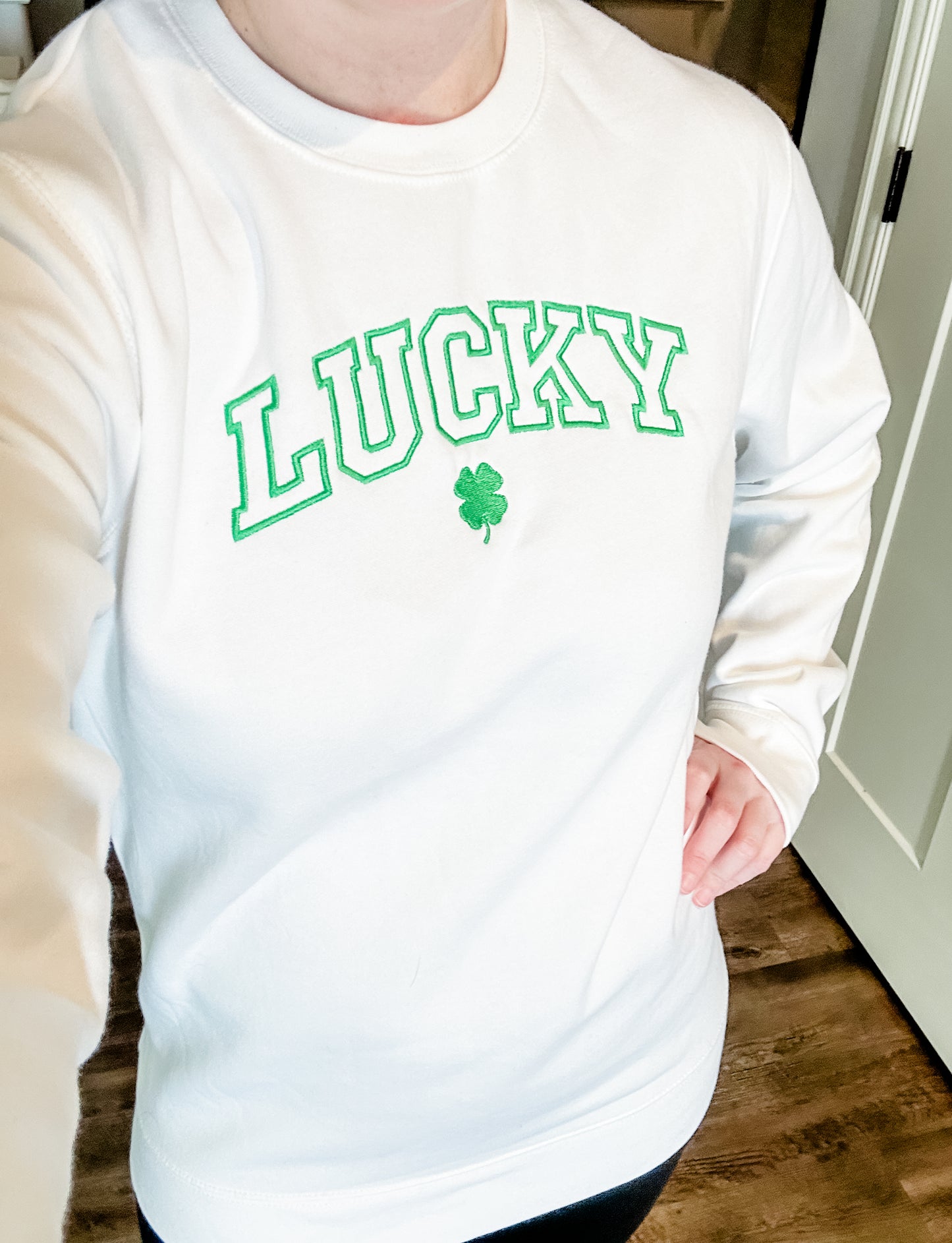 St. Patrick's Day Sweatshirt - Embroidered Lucky with Clover