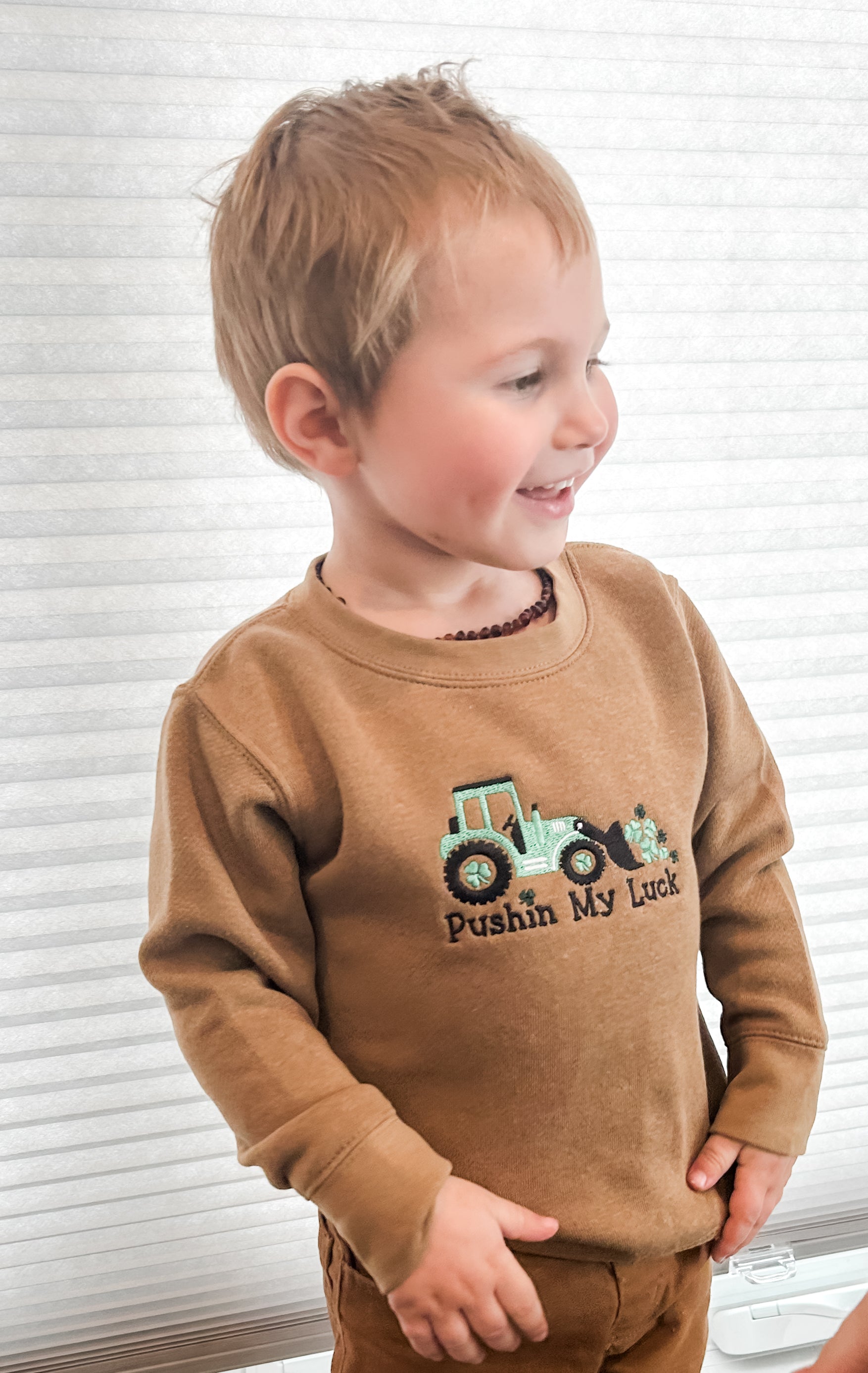 St. Patrick's Day - Embroidered Toddler Sweatshirt - Pushin My Luck Tractor
