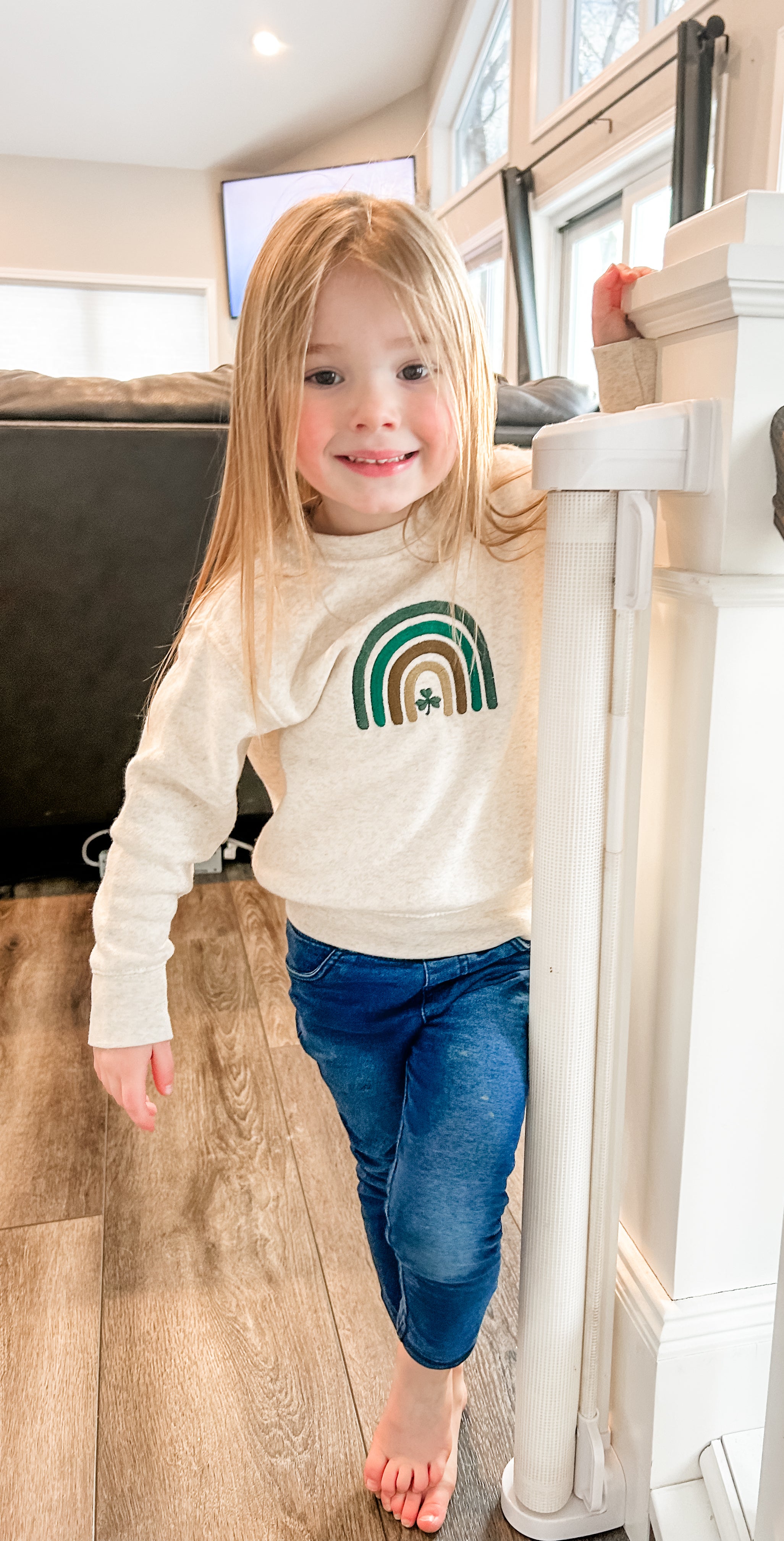 St. Patrick's Day - Embroidered Toddler sweatshirt - Boho Rainbow w/ Clover