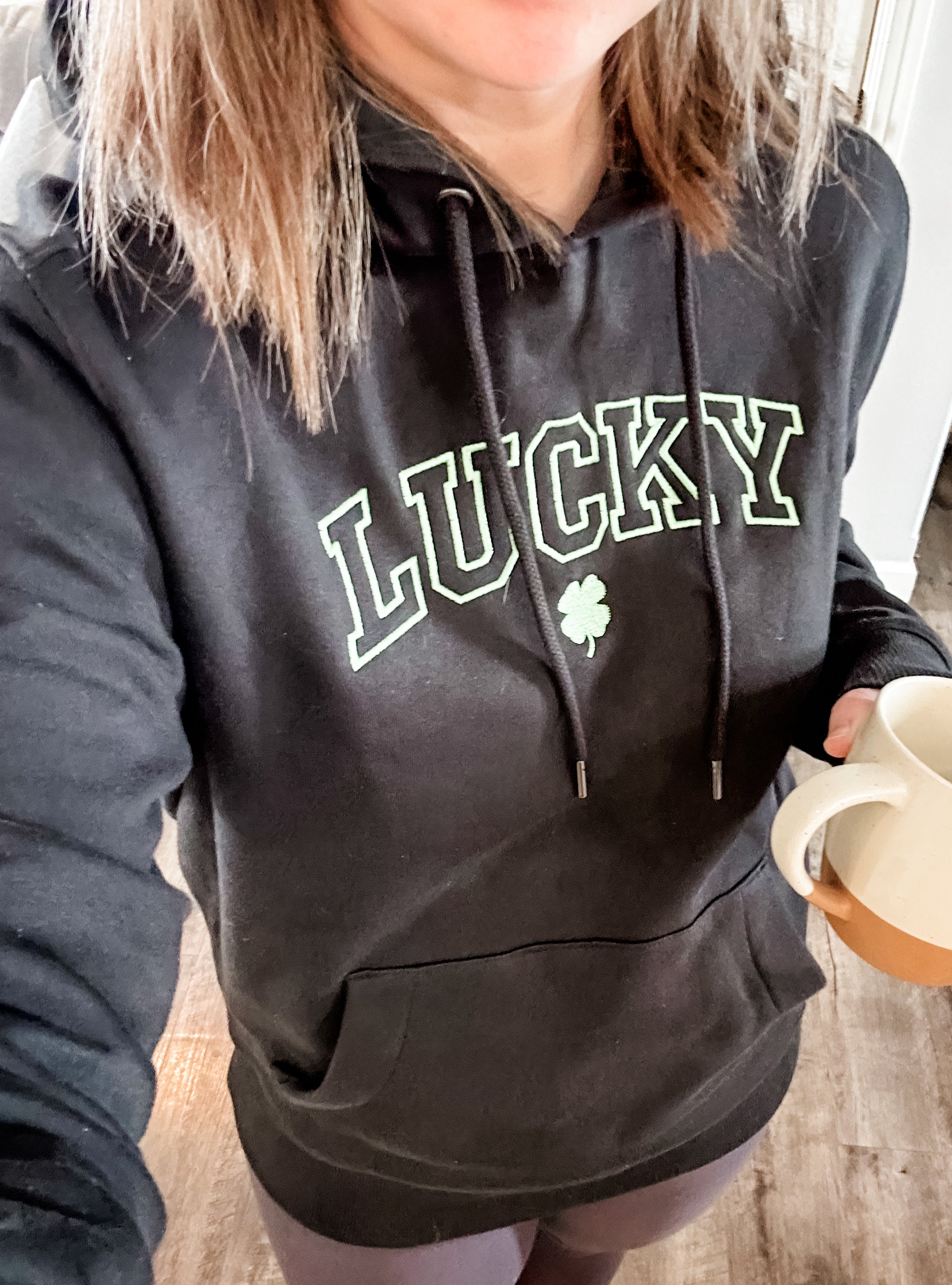 St. Patrick's Day Sweatshirt - Embroidered Lucky with Clover