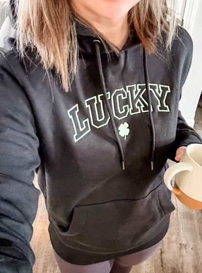 St. Patrick's Day Sweatshirt - Embroidered Lucky with Clover