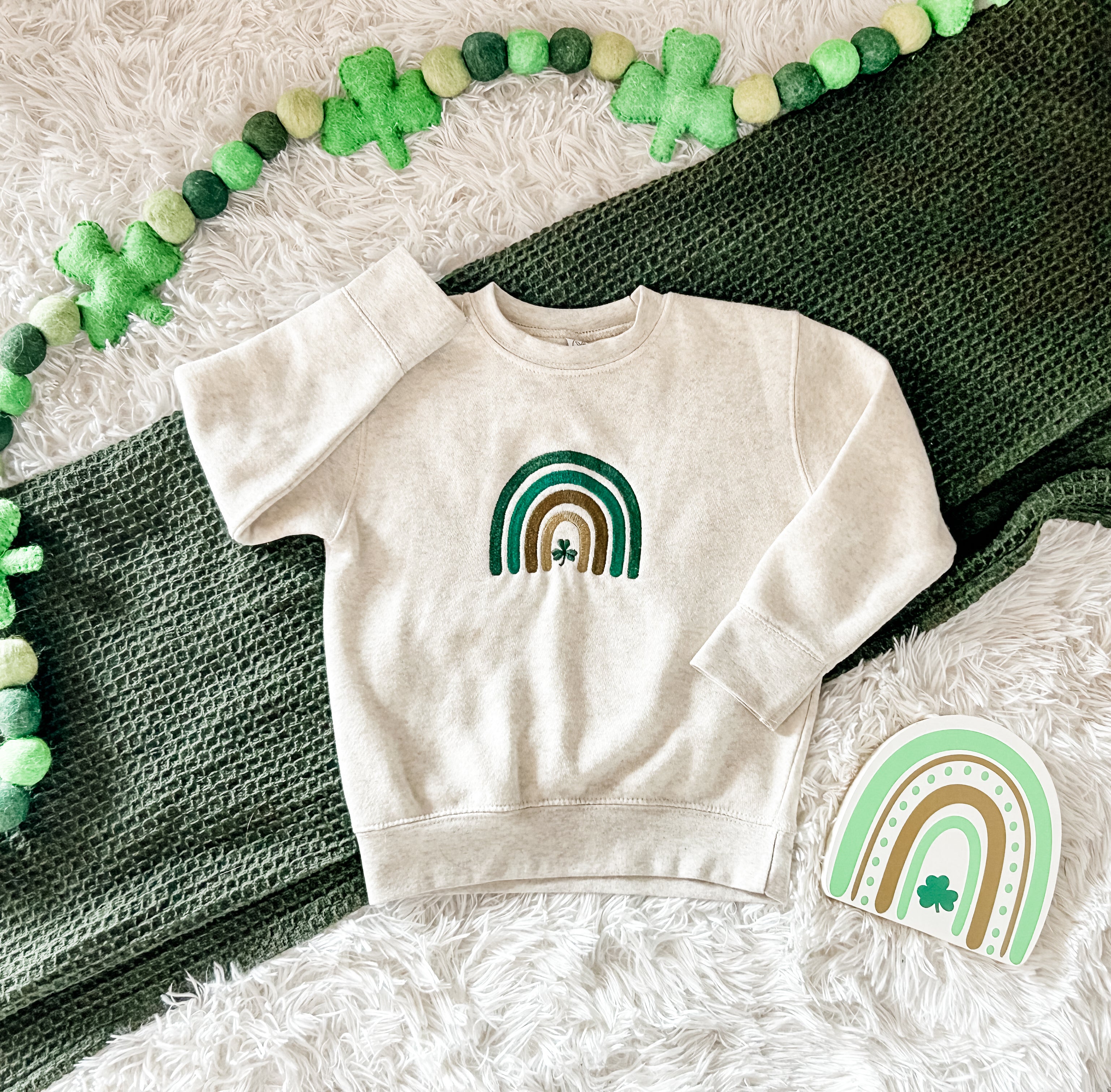St. Patrick's Day - Embroidered Toddler sweatshirt - Boho Rainbow w/ Clover