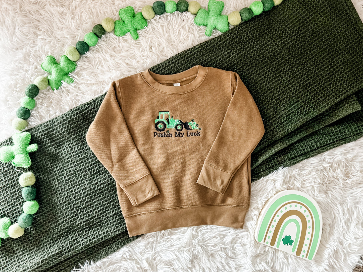 St. Patrick's Day - Embroidered Toddler Sweatshirt - Pushin My Luck Tractor