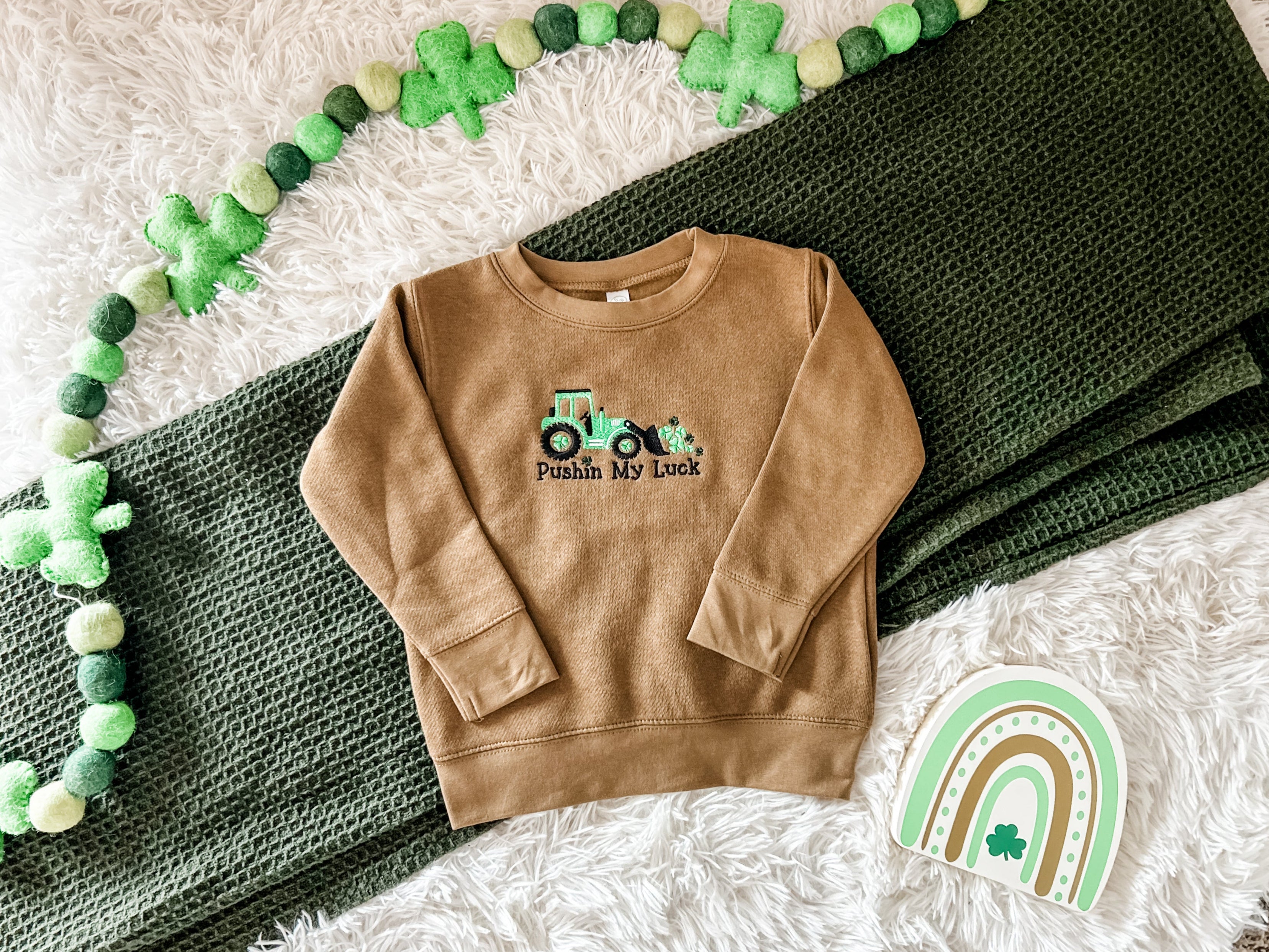 St. Patrick's Day - Embroidered Toddler Sweatshirt - Pushin My Luck Tractor