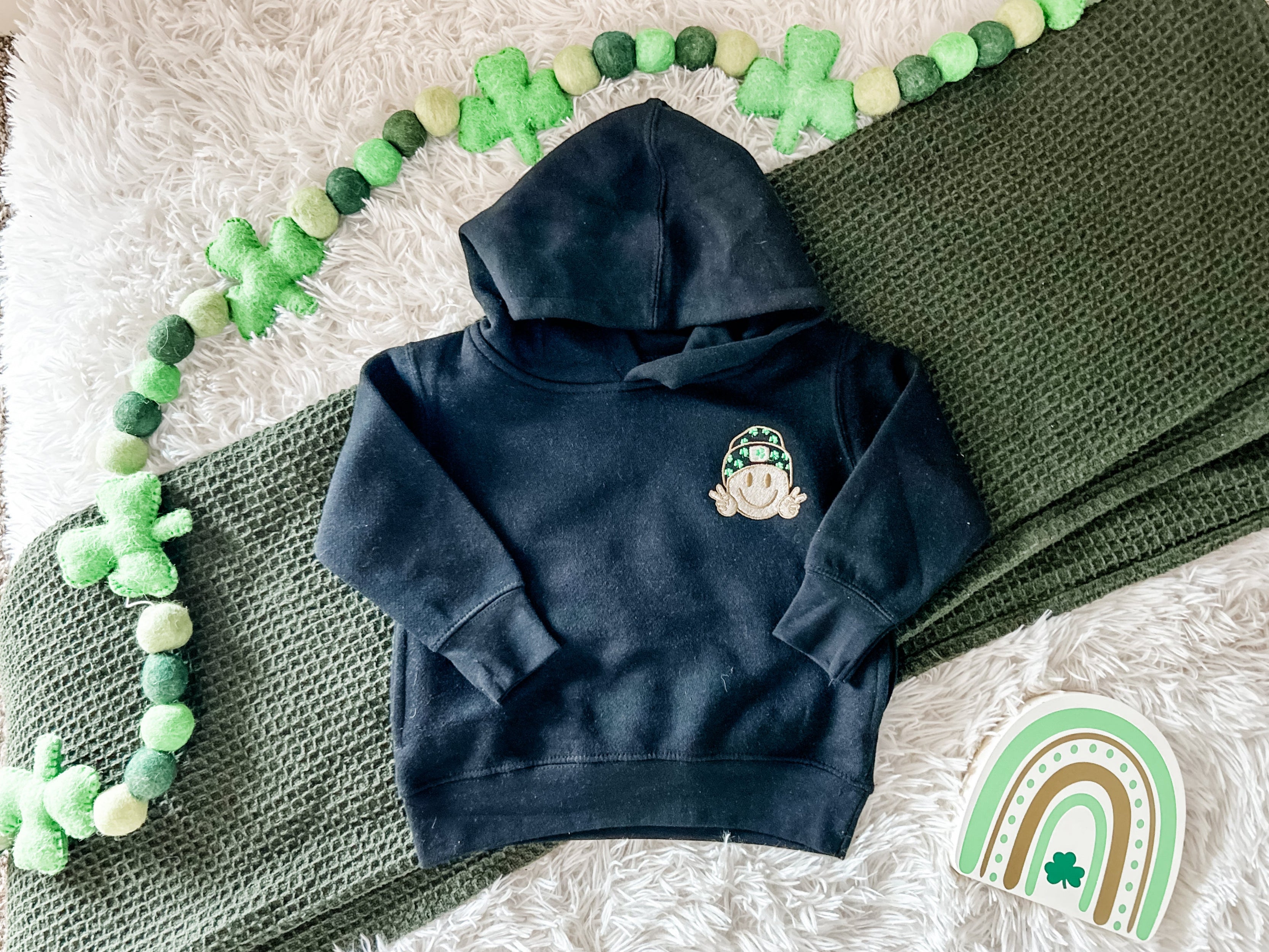 St. Patrick's Day - Embroidered Toddler sweatshirt - Smiley w/ St. Patty's Day Beanie