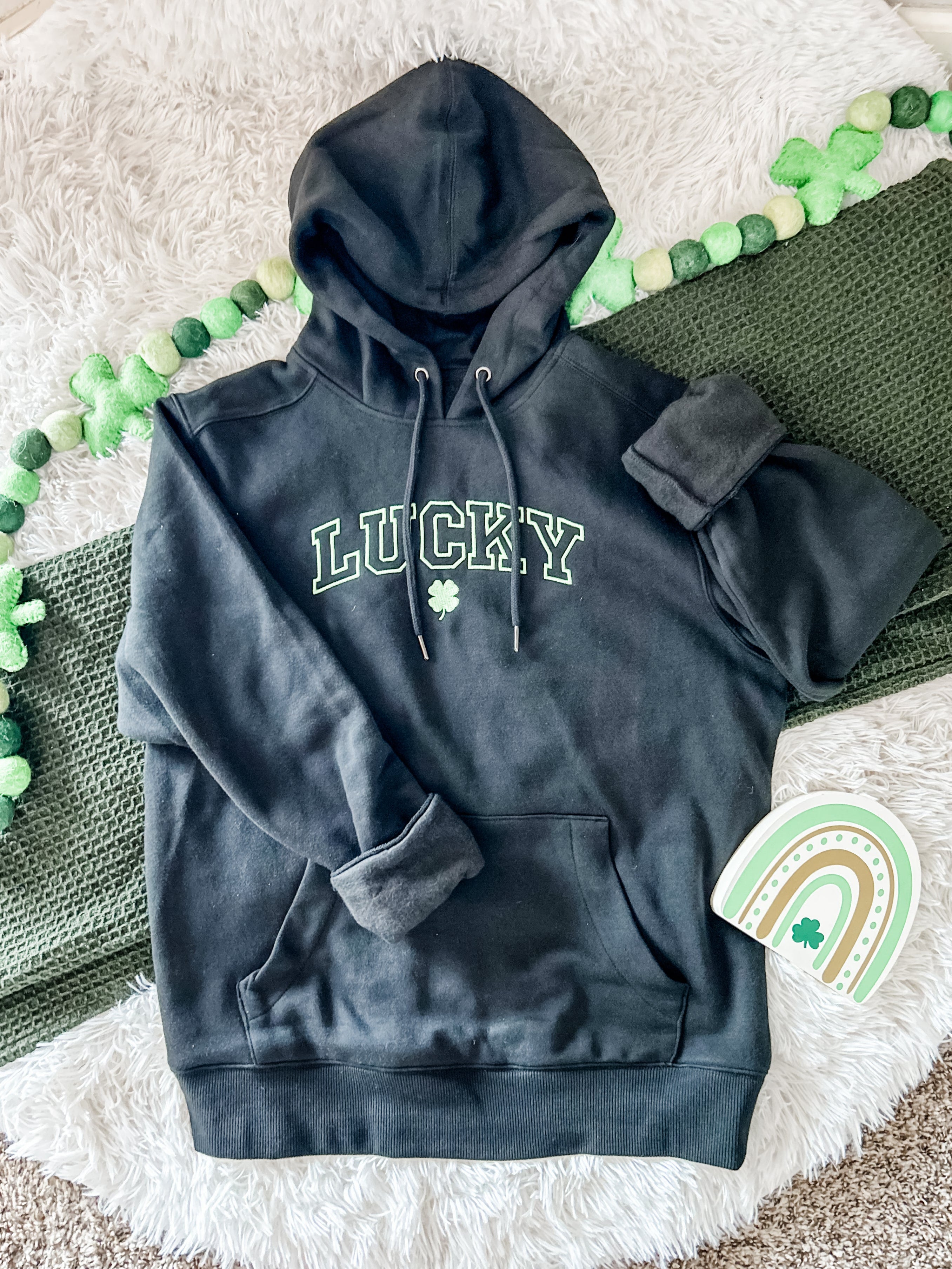St. Patrick's Day Sweatshirt - Embroidered Lucky with Clover