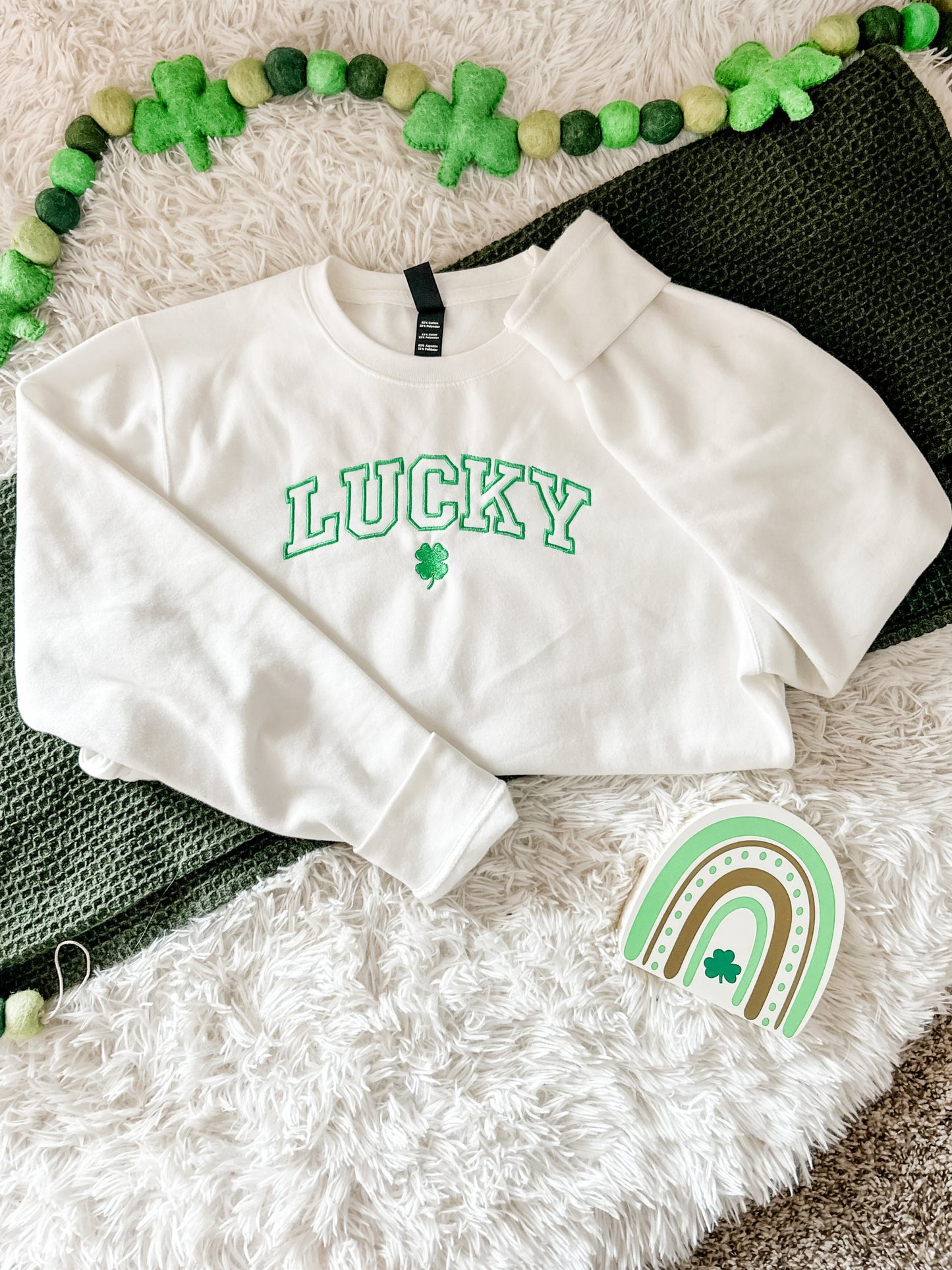 St. Patrick's Day Sweatshirt - Embroidered Lucky with Clover