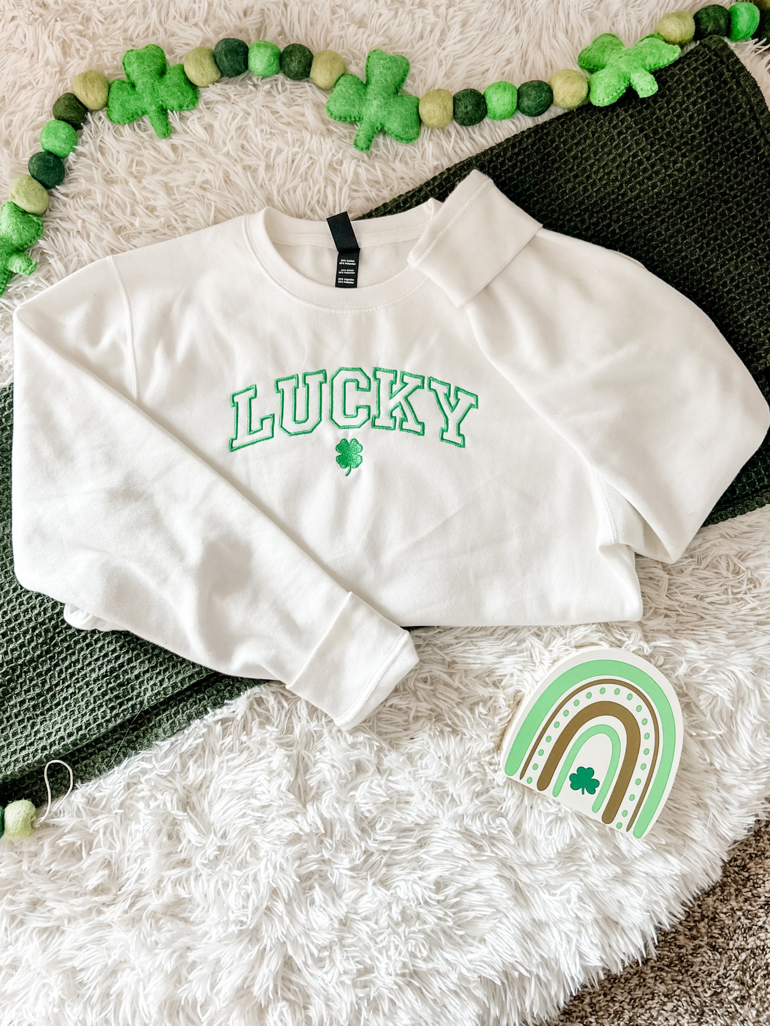 St. Patrick's Day Sweatshirt - Embroidered Lucky with Clover
