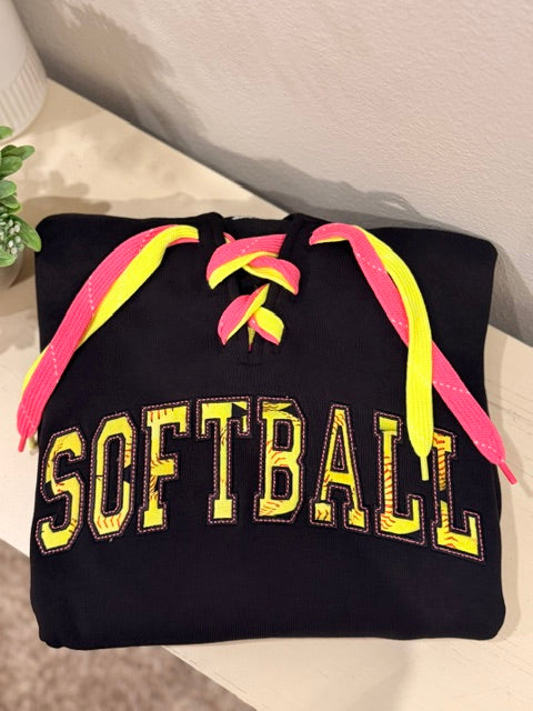 Softball Applique -Hockey String Hoodie