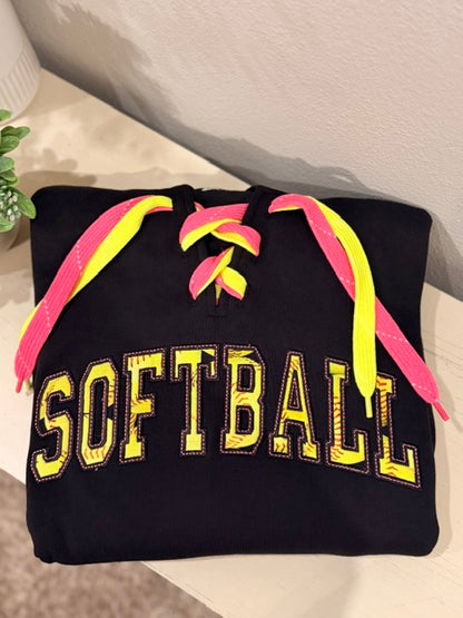Softball Applique -Hockey String Hoodie