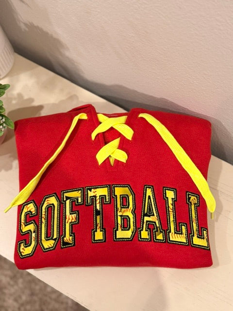 Softball Applique -Hockey String Hoodie
