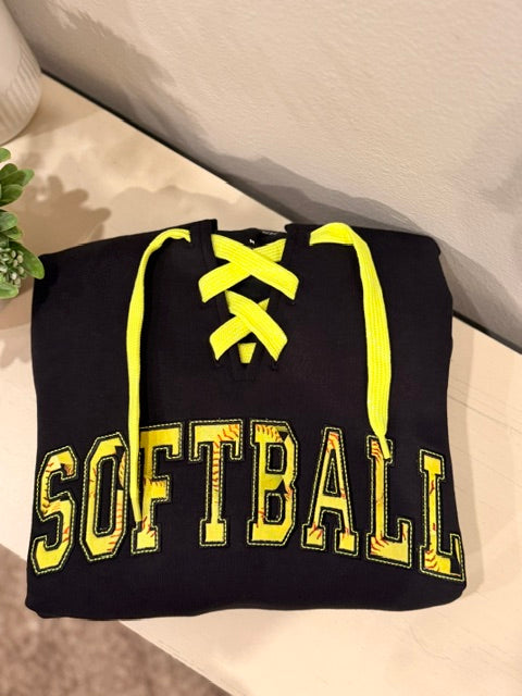 Softball Applique -Hockey String Hoodie