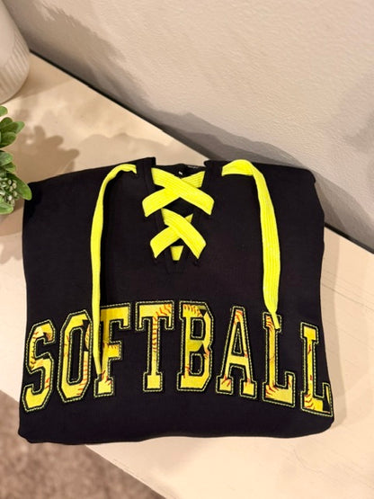 Softball Applique -Hockey String Hoodie