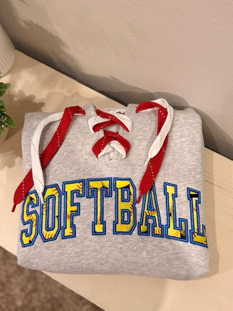 Softball Applique -Hockey String Hoodie