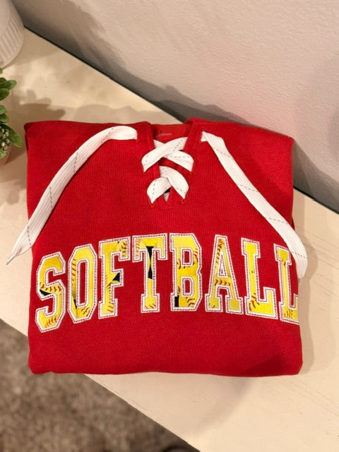 Softball Applique -Hockey String Hoodie