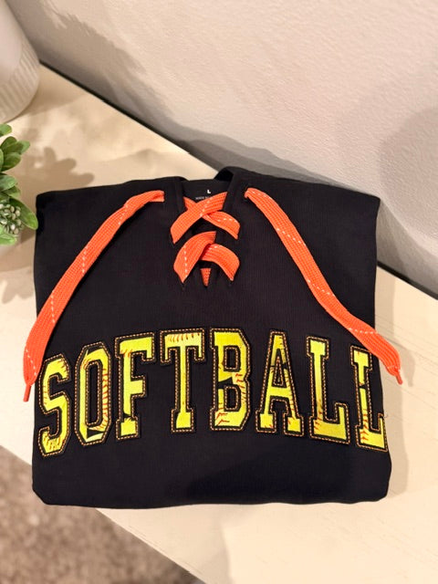 Softball Applique -Hockey String Hoodie