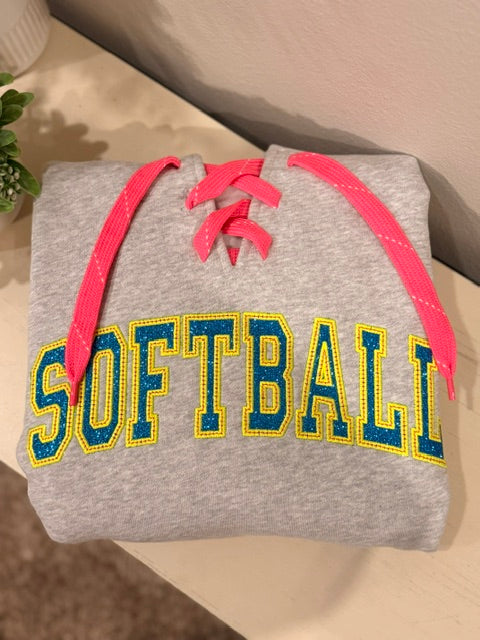 Softball Applique -Hockey String Hoodie