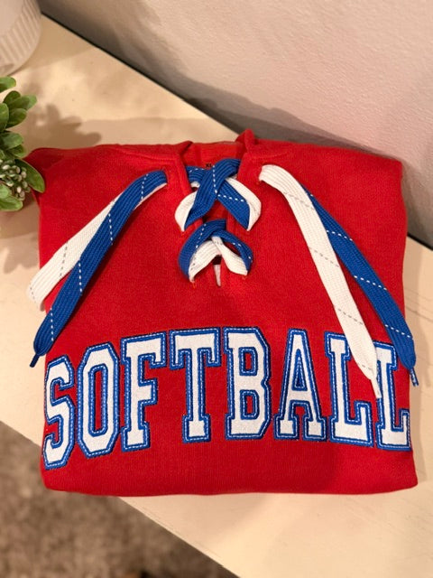 Softball Applique -Hockey String Hoodie